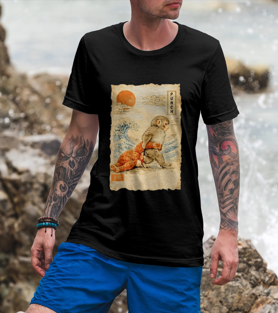 Punch Monkey Ukiyo E Wave Sun Kanji T-Shirt