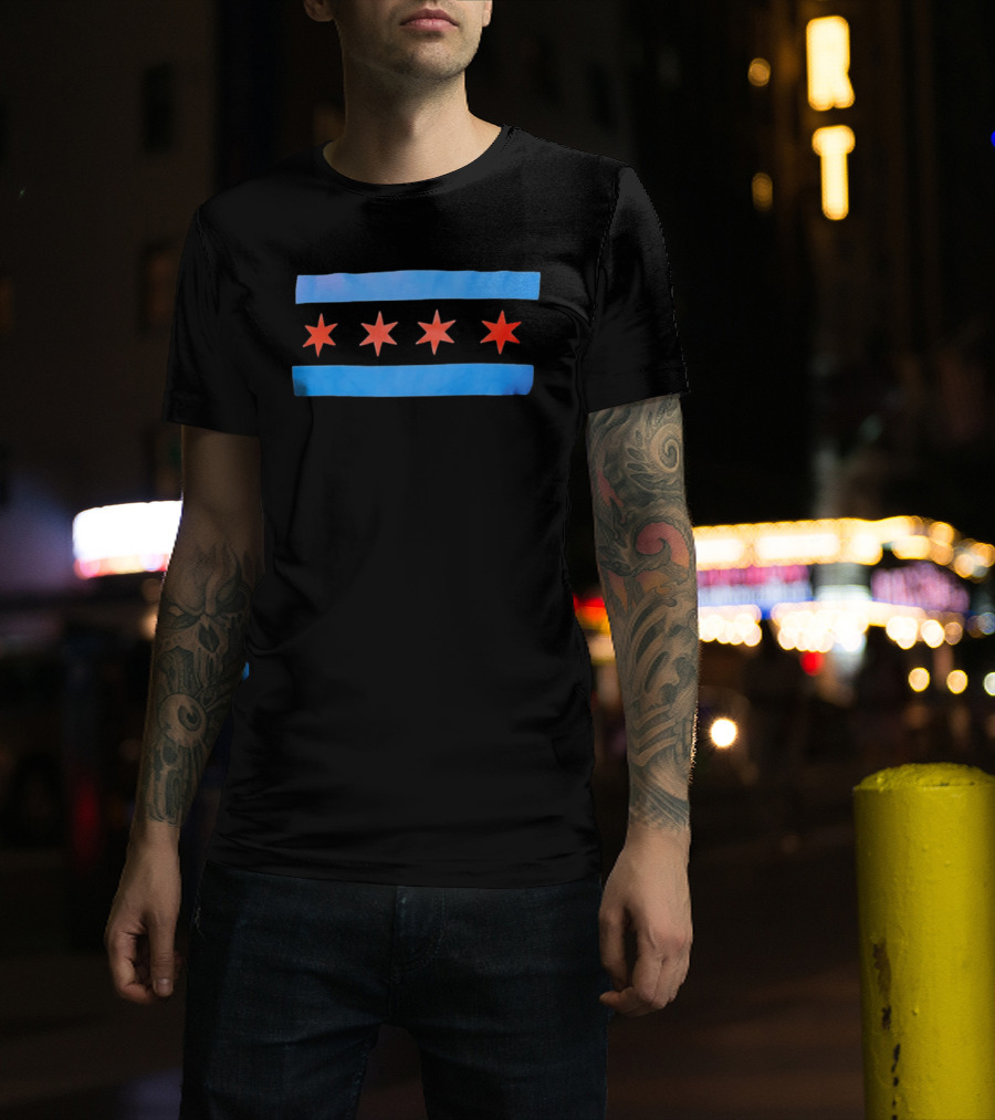 Chicago Flag Four Red Stars Blue Stripes T-Shirt