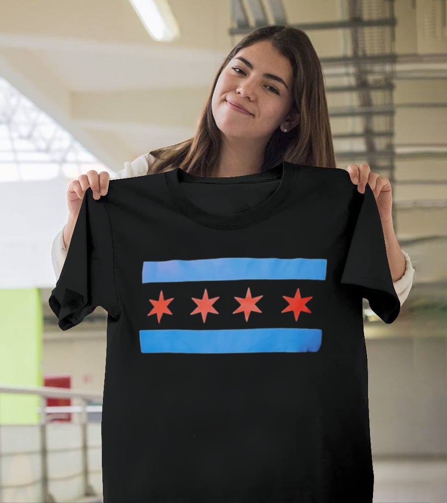 Chicago Flag Four Red Stars Blue Stripes T-Shirt
