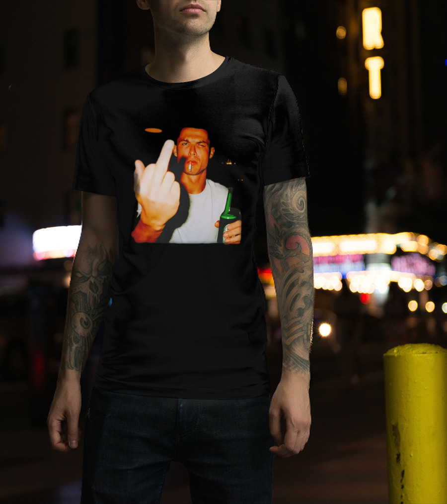 Cristiano Ronaldo Middle Finger Smoking Drinking After Hours T-Shirt