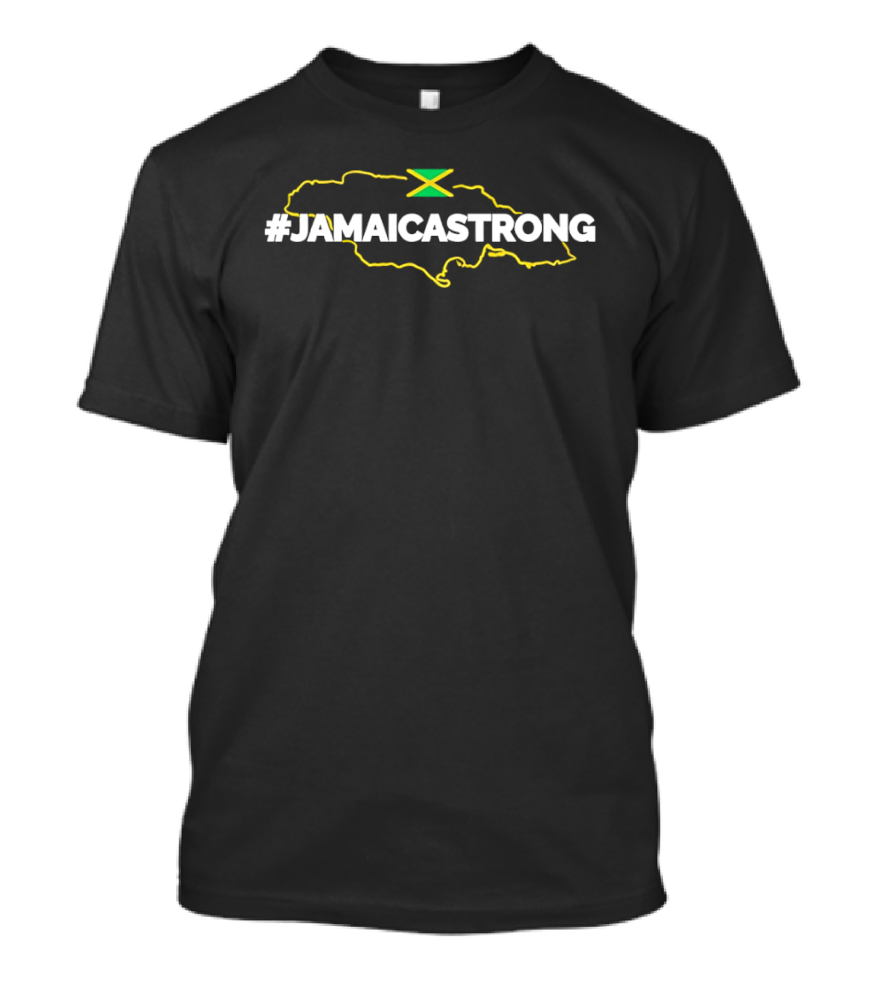 #JamaicaStrong Yellow Map Outline Flag T-Shirt