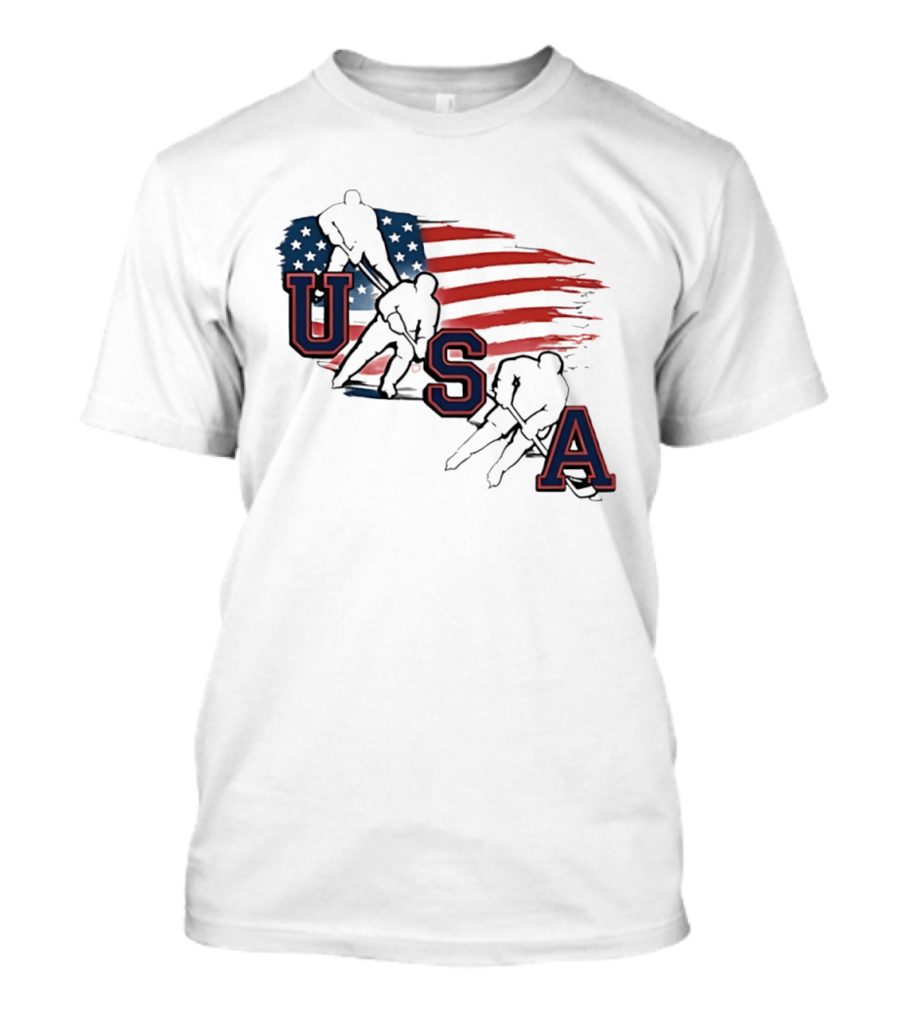 USA Olympic Gold Medal Hockey American Flag Hockey Players T-Shirt