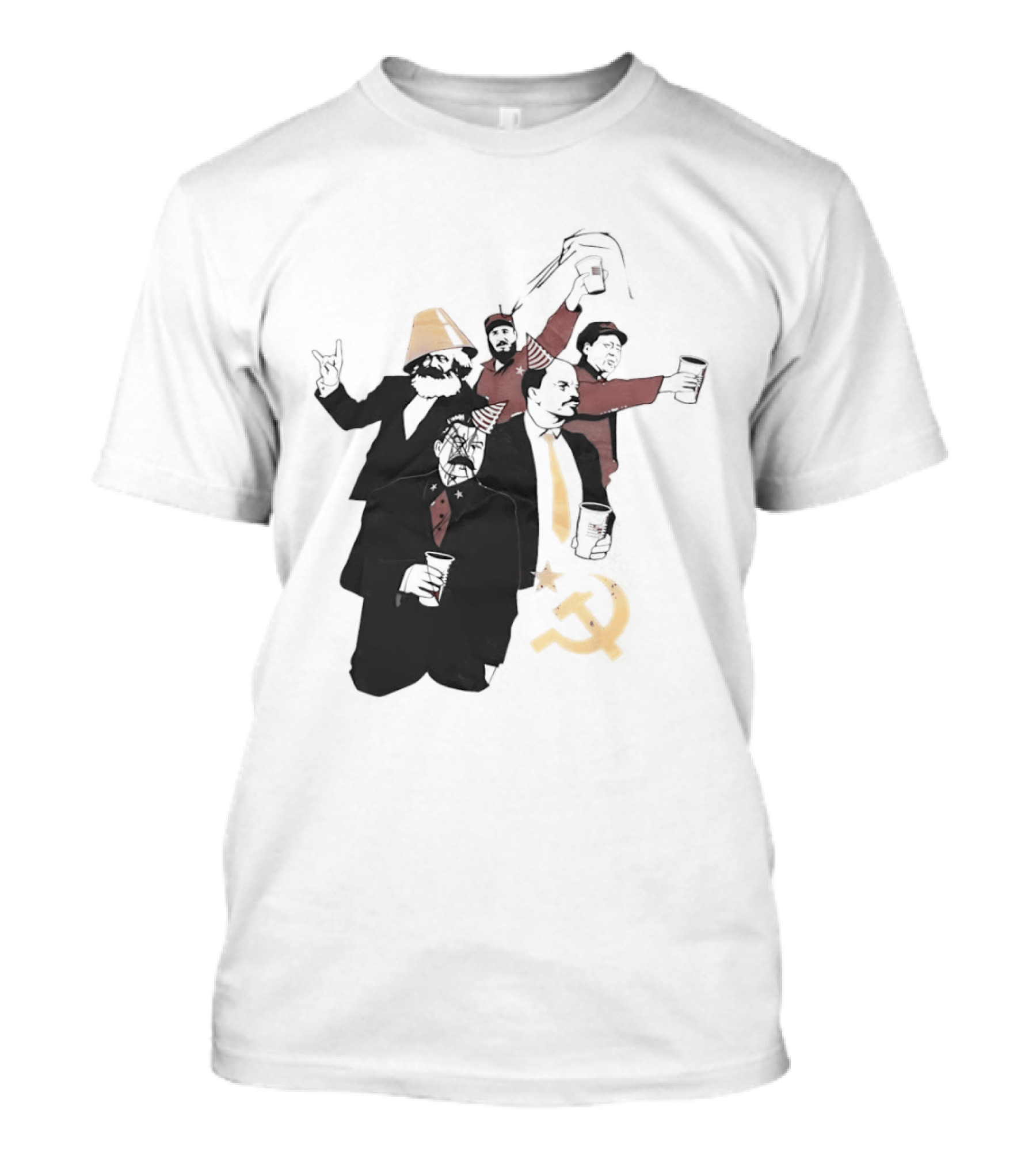 Drunk Karl Marx Vladimir Lenin Joseph Stalin Mao Zedong Fidel Castro Party Communist Humor Lamp Hat T-Shirt