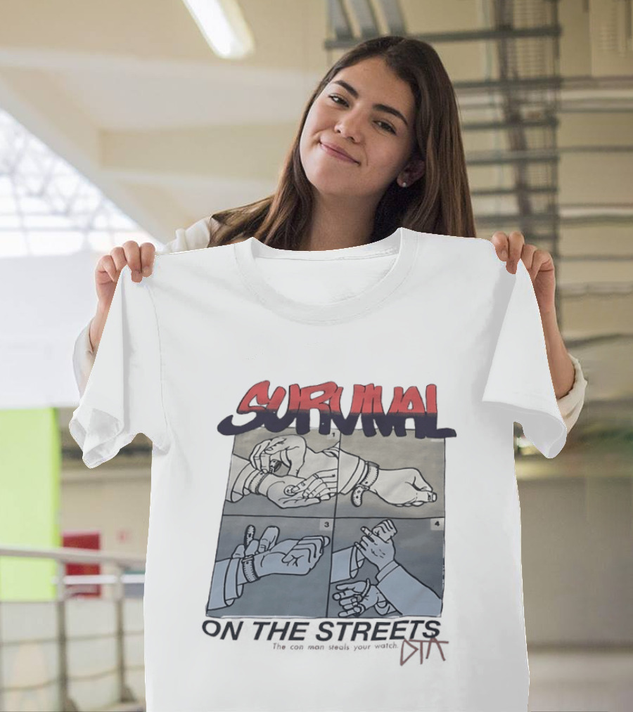 Survival On The Streets Con Man Steals Your Cartoon Panel Instructions T-Shirt