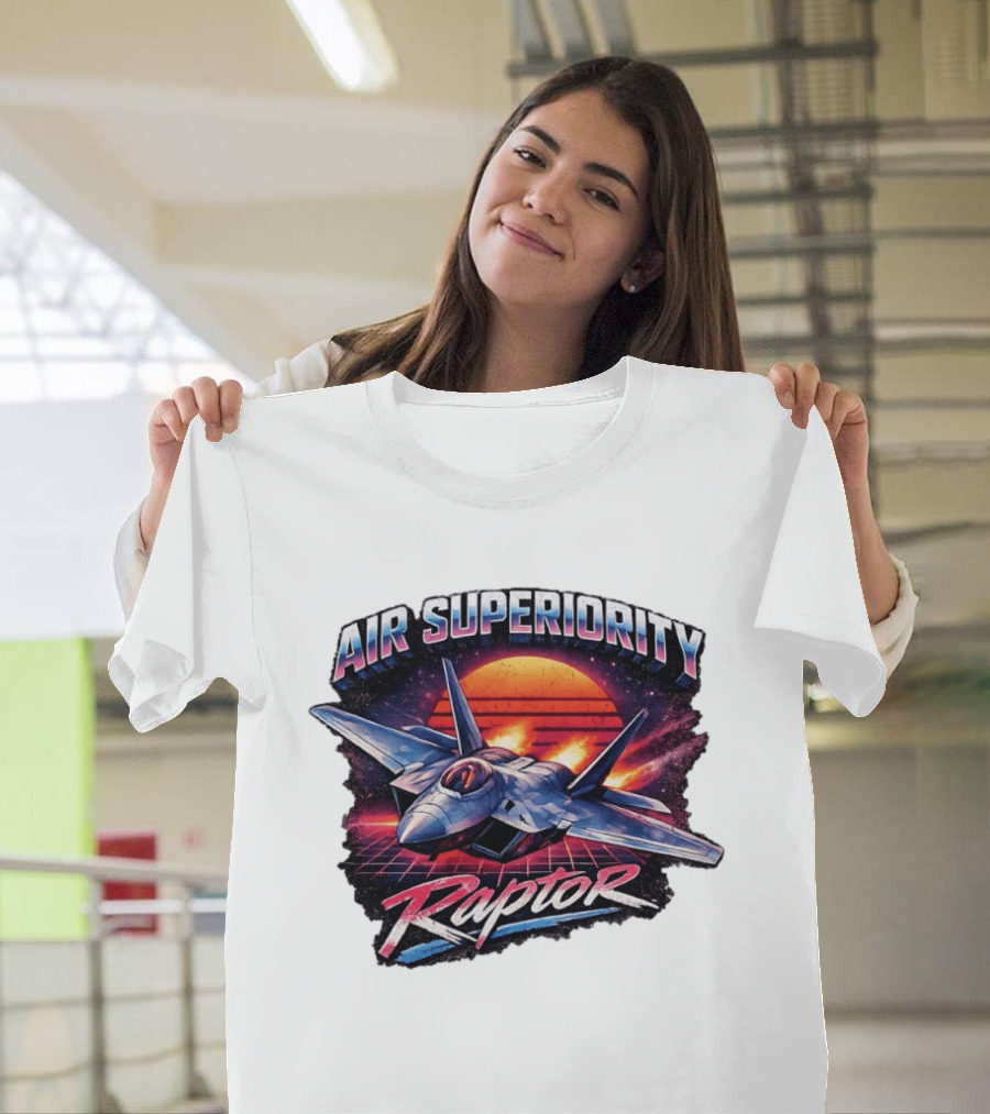Air Superiority Raptor Fighter Jet Retro Sunset T-Shirt