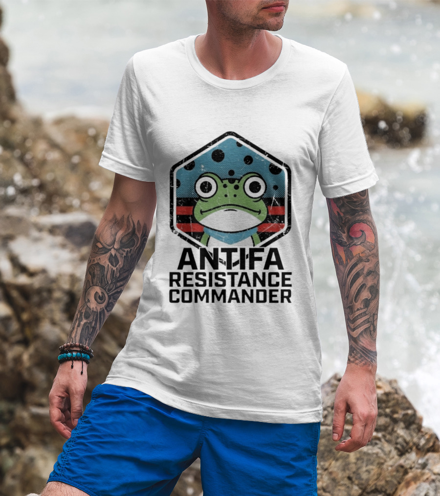 Antifa Resistance Commander Frog Hexagon T-Shirt