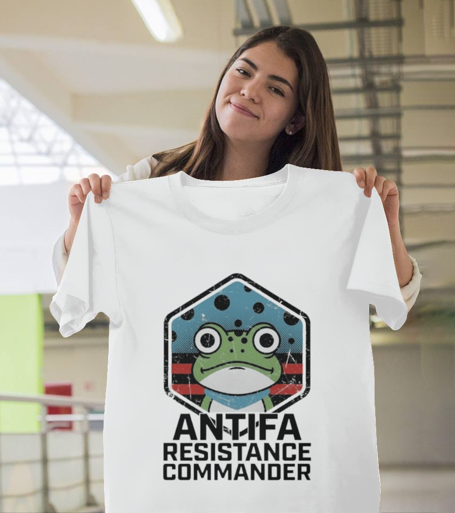 Antifa Resistance Commander Frog Hexagon T-Shirt