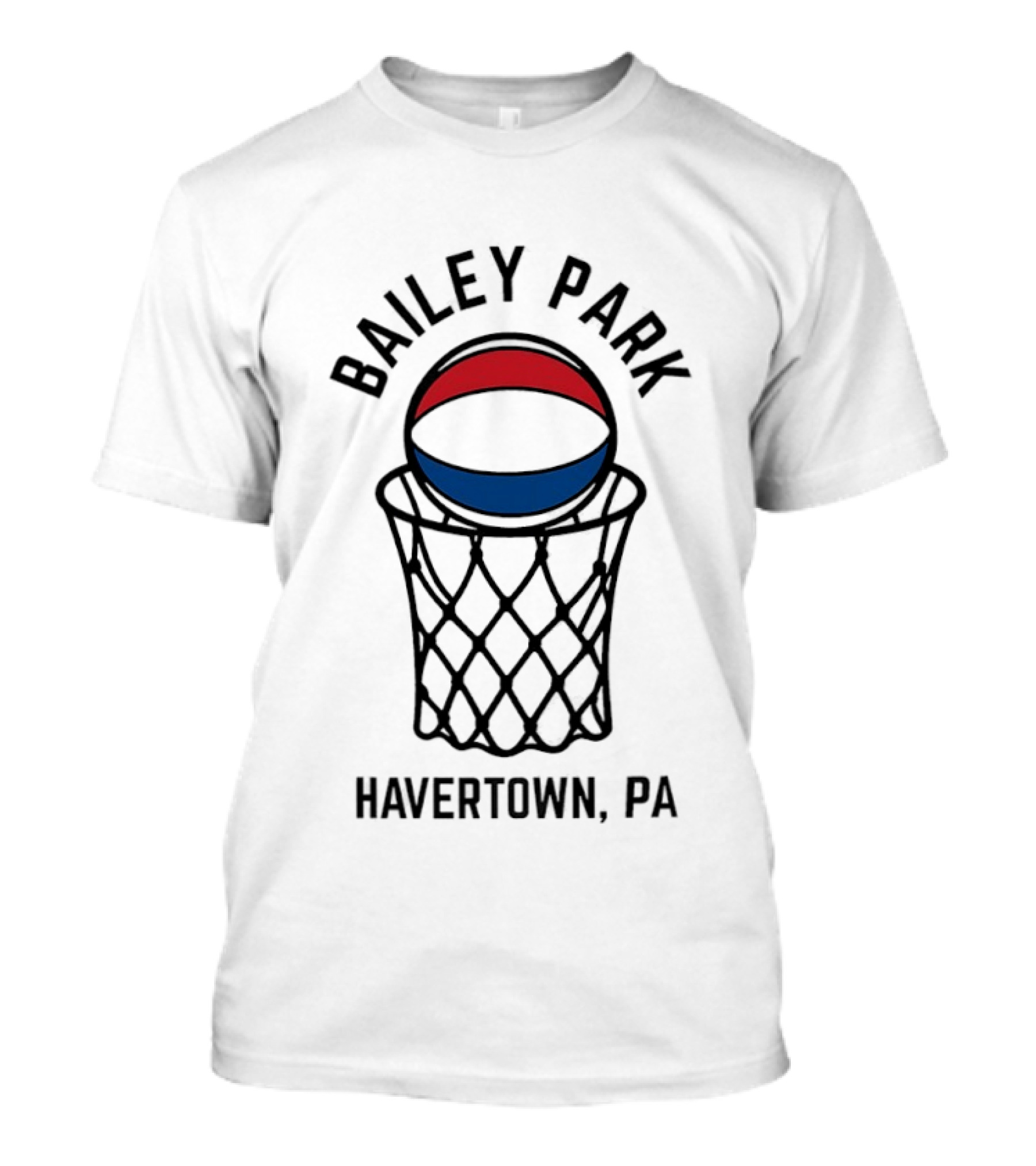 Bailey Park Havertown PA Basketball Hoop Red Blue White Ball T-Shirt