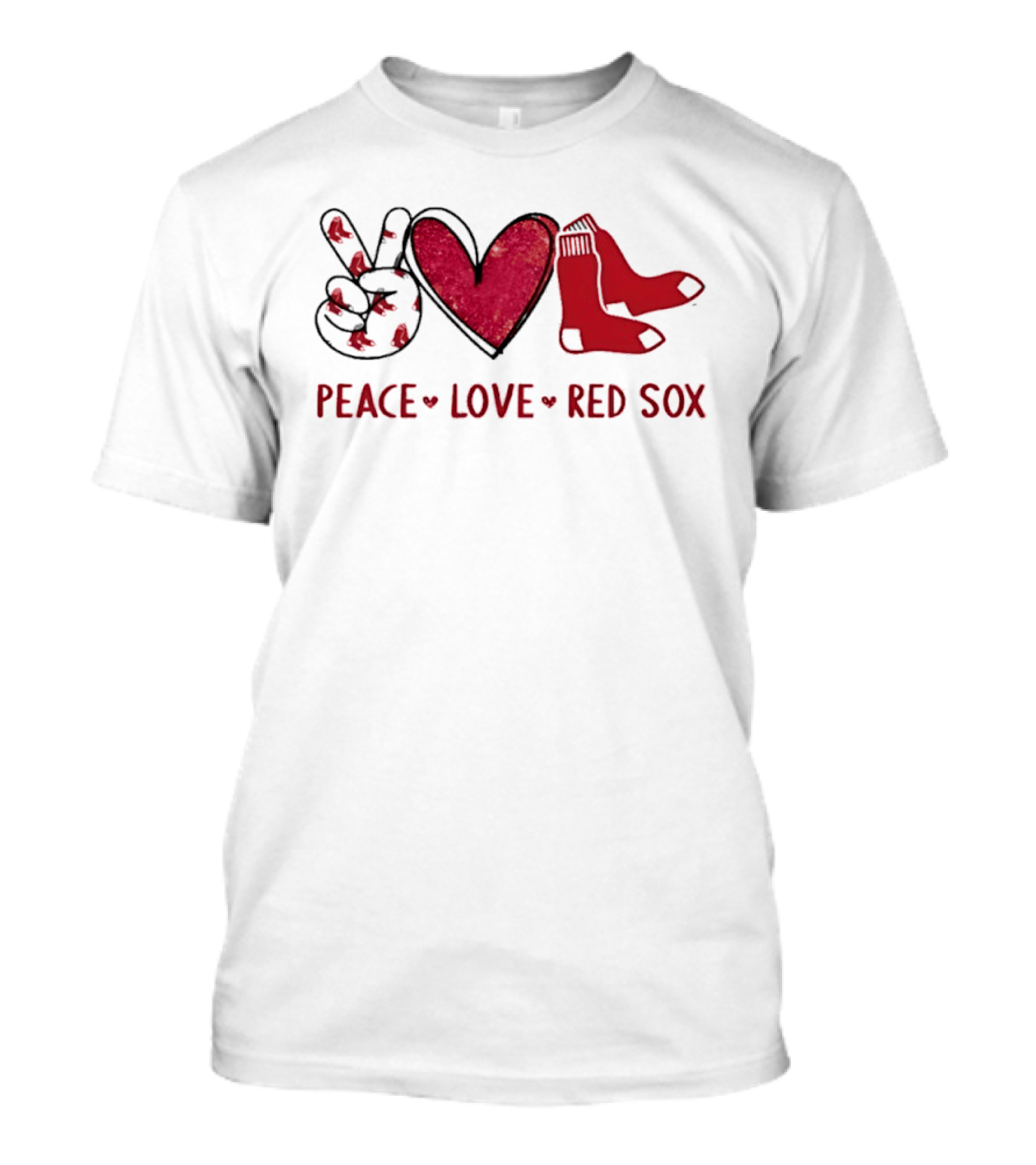 Peace Love Red Sox Hand Sign Heart Shape Socks T-Shirt
