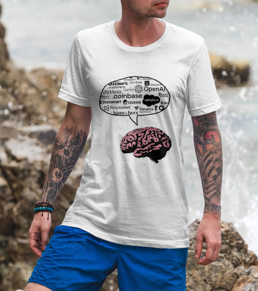 Capitalism Brain Thinking With Tech Giants Logos OpenAI Meta Twitter Coinbase Brands T-Shirt