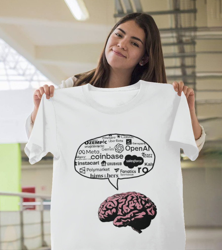 Capitalism Brain Thinking With Tech Giants Logos OpenAI Meta Twitter Coinbase Brands T-Shirt