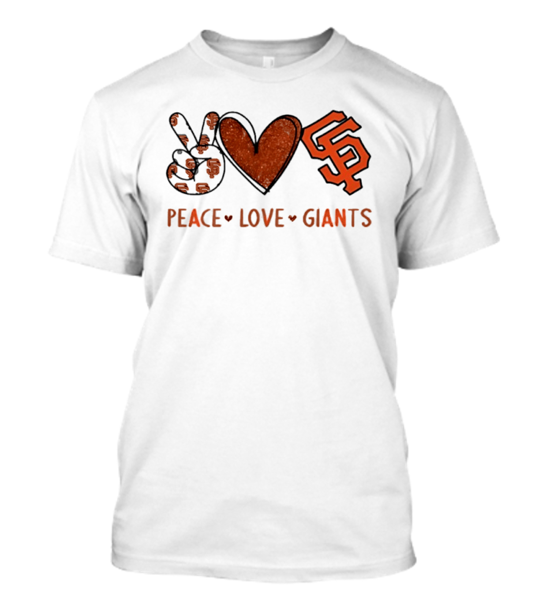 San Francisco Giants Peace Love SF Hand Sign Heart Shape T-Shirt