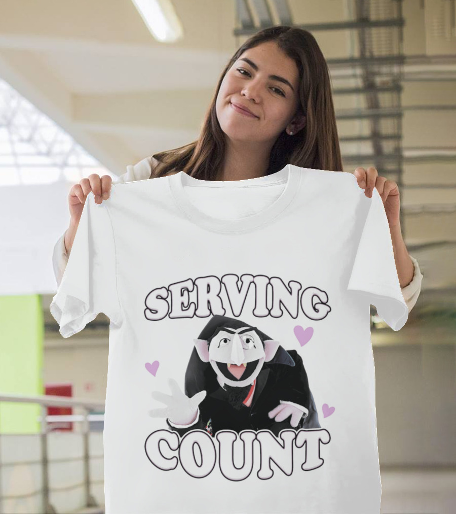 Serving Count Cartoon Vampire Hearts T-Shirt