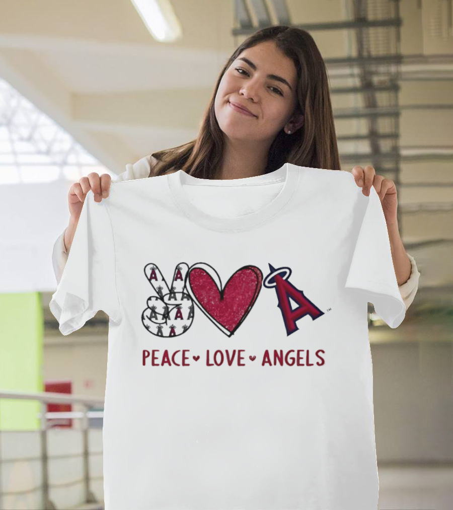 Los Angeles Angels Peace Love Angels Hand Sign Heart Shape Iconic Team T-Shirt