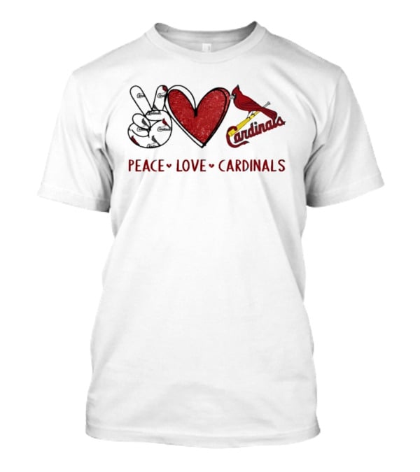 Peace Love Cardinals Hand Sign Heart Shape St Louis Cardinals T-Shirt