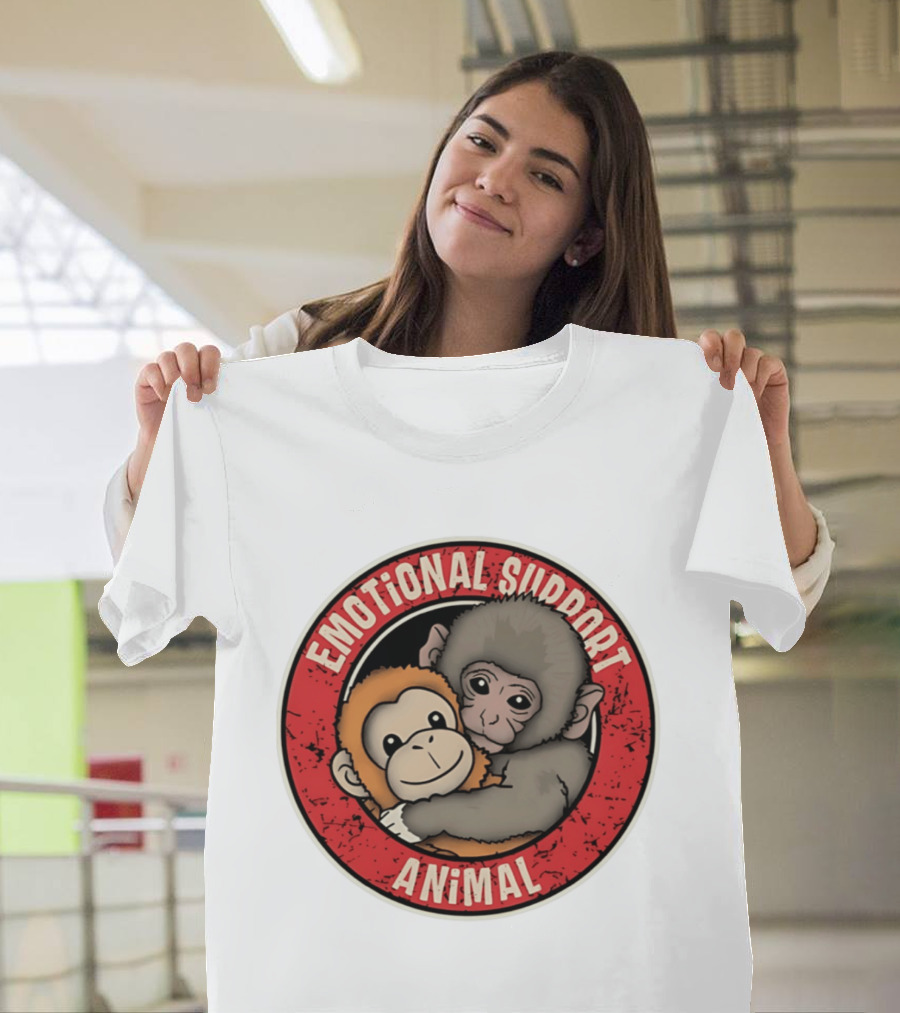 Emotional Support Animal Monkey Punch Hugging Sticker T-Shirt