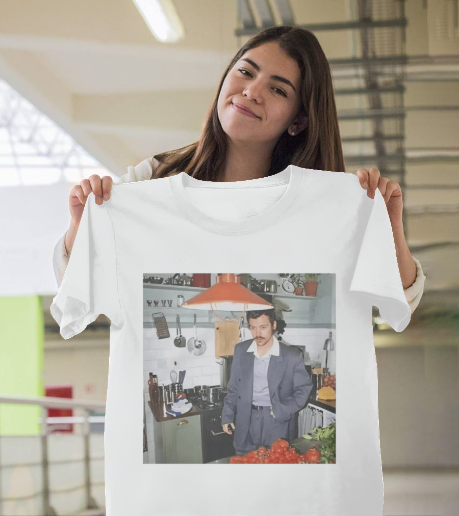 Harry Cooking In Stylish Kitchen With Suit And Vegetables T-Shirt