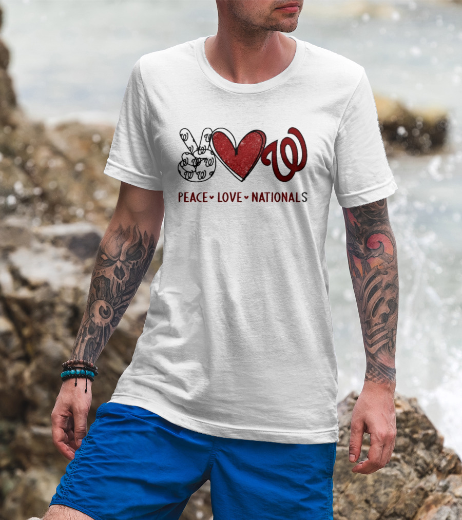 Peace Love Nationals Hand Sign Heart Shape Washington Nationals T-Shirt