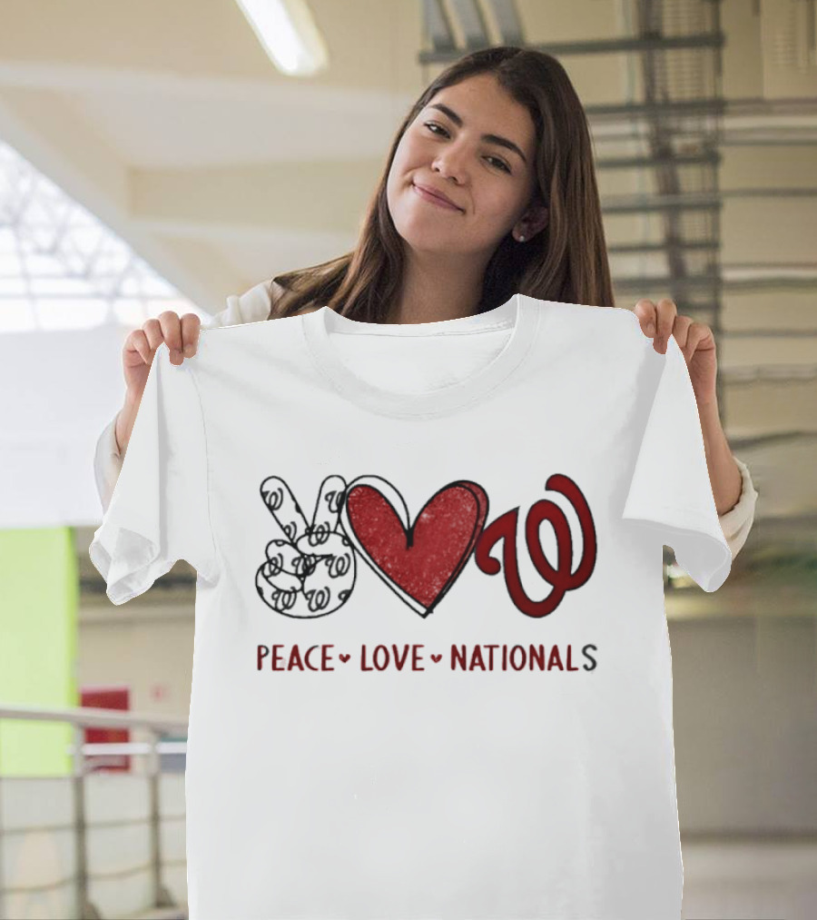Peace Love Nationals Hand Sign Heart Shape Washington Nationals T-Shirt