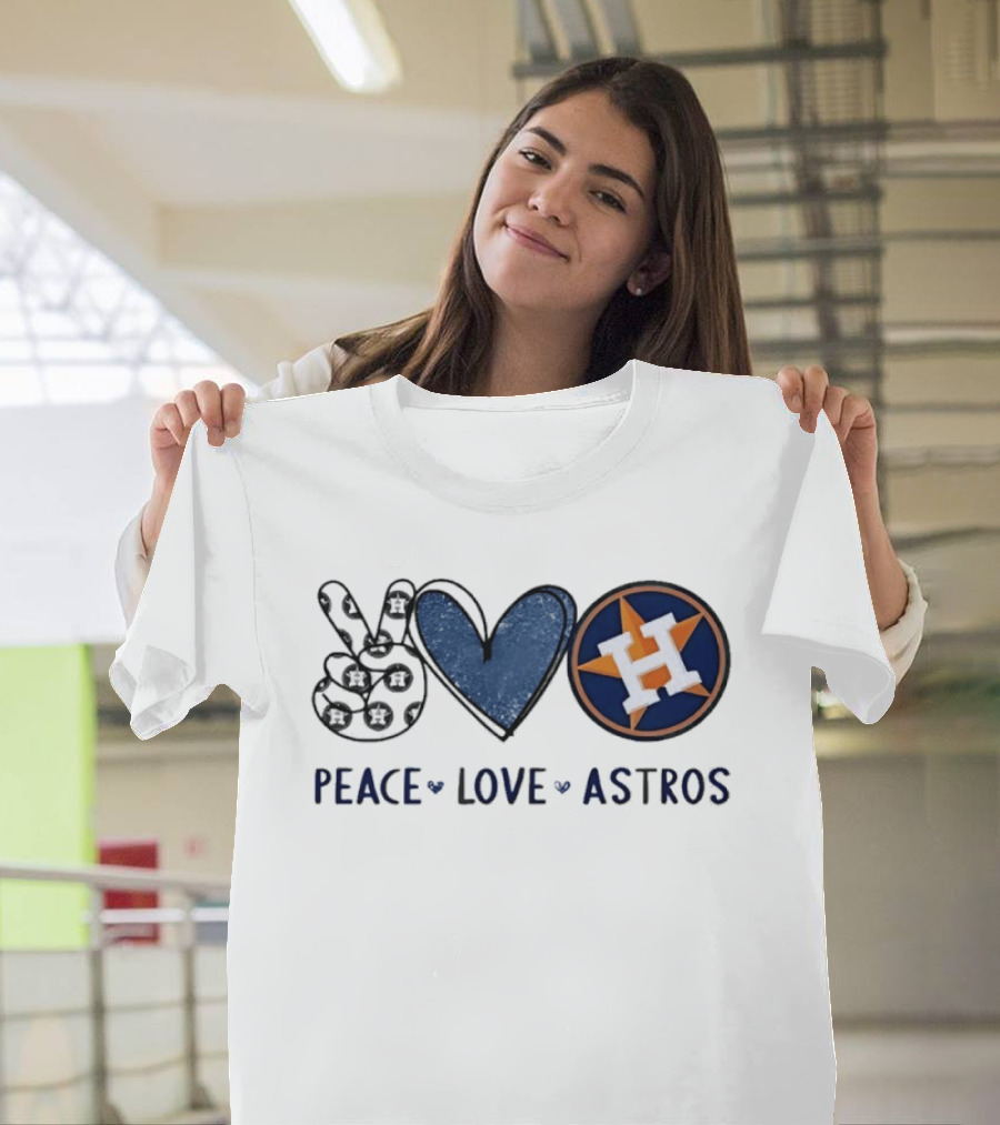 Peace Love Astros Hand Sign Heart Shape Houston Team T-Shirt