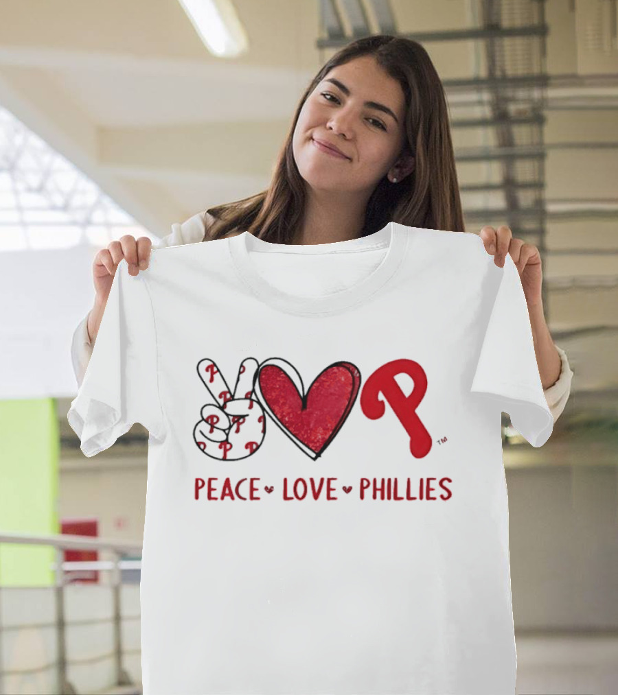 Peace Love Phillies Hand Sign Heart Shape Philadelphia Phillies T-Shirt