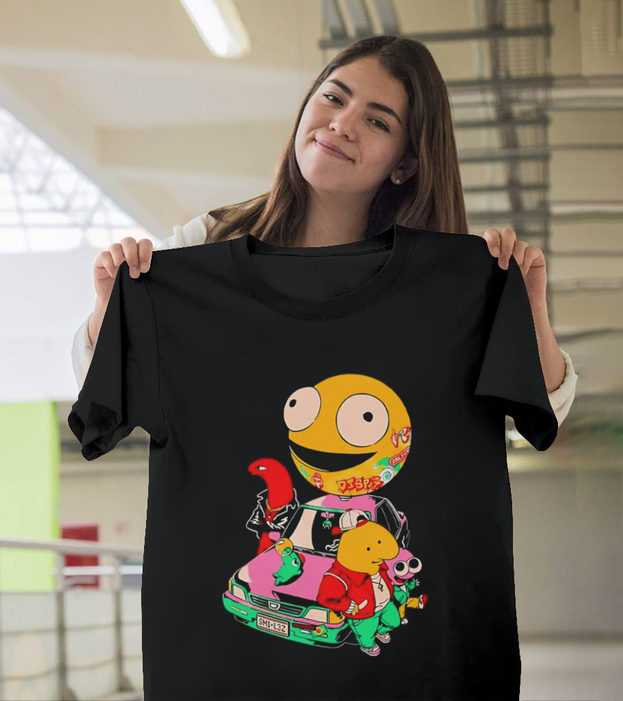 Pac Man Inspired Japanese Characters And Vintage Car Adventure T-Shirt
