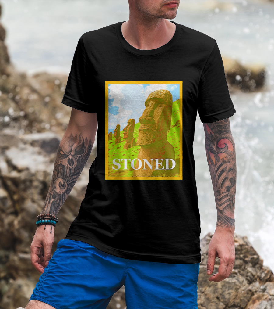 Stoned Moai Statue Easter Island Head Print T-Shirt