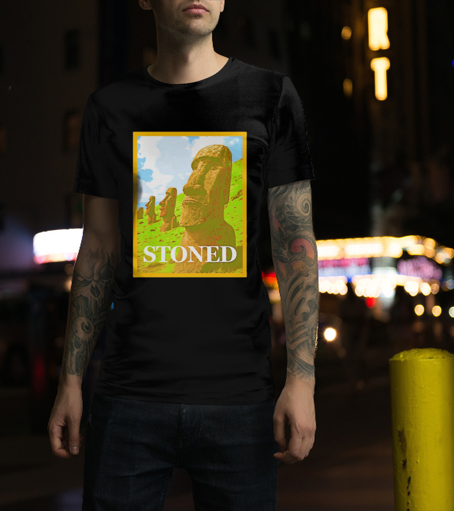 Stoned Moai Statue Easter Island Head Print T-Shirt