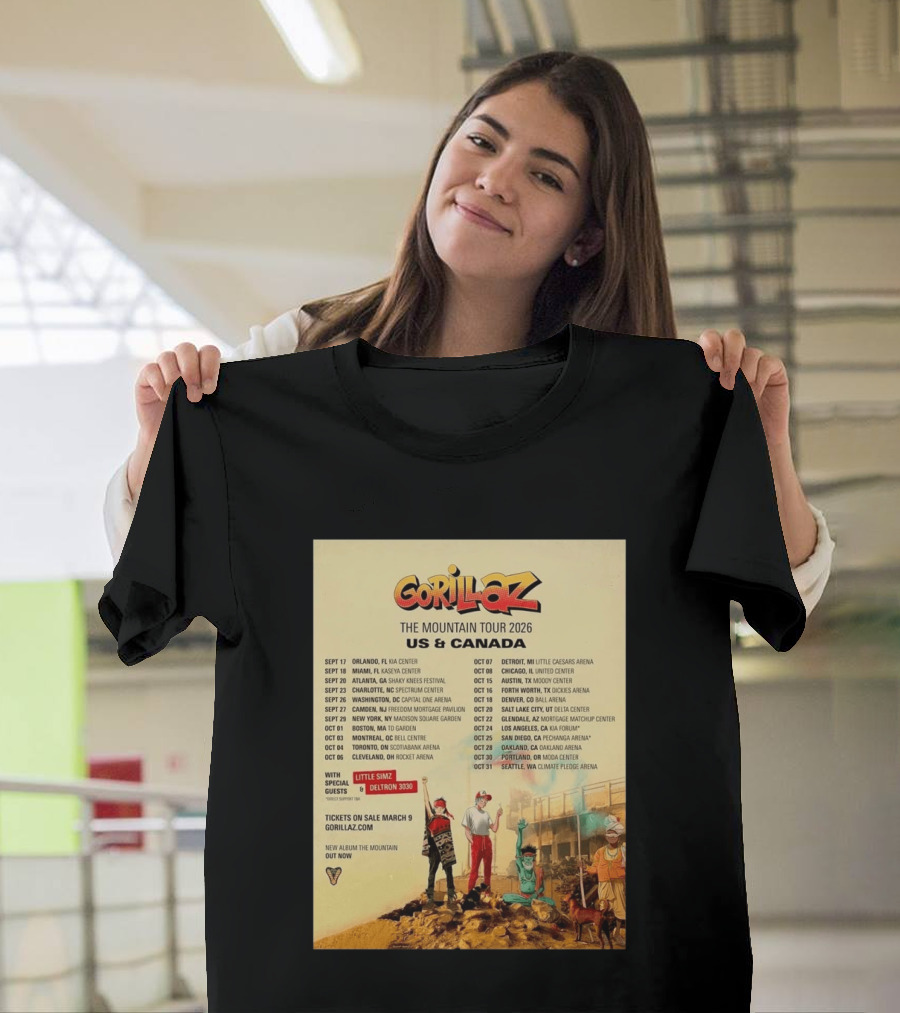 Gorillaz The Mountain Tour 2026 US Canada Dates Little Simz Deltron 3030 T-Shirt