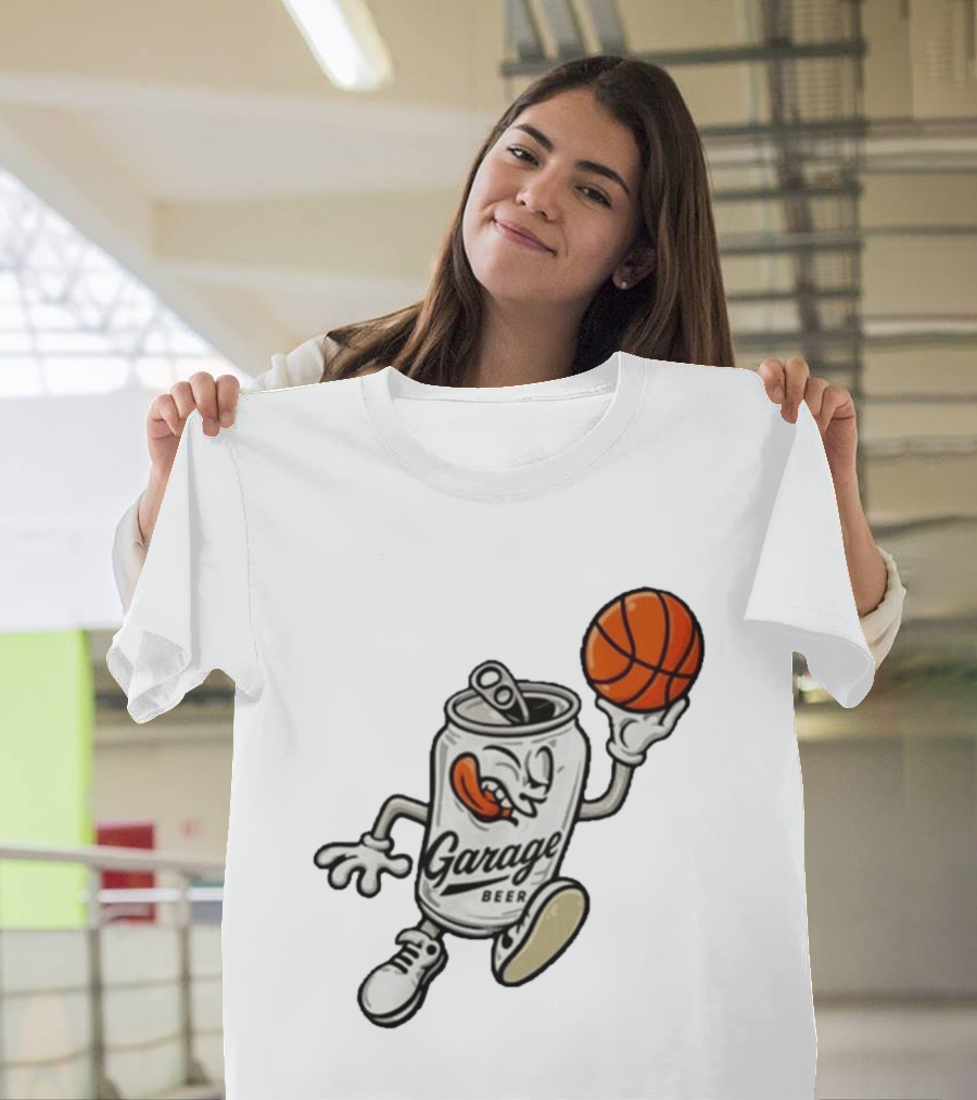 Garage Beer Can Basketball Cartoon T-Shirt