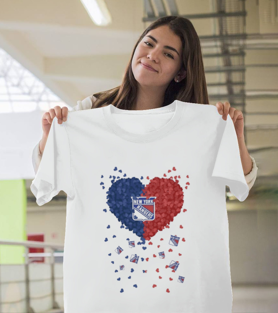 New York Rangers Heart Shaped Emblem With Blue And Red T-Shirt