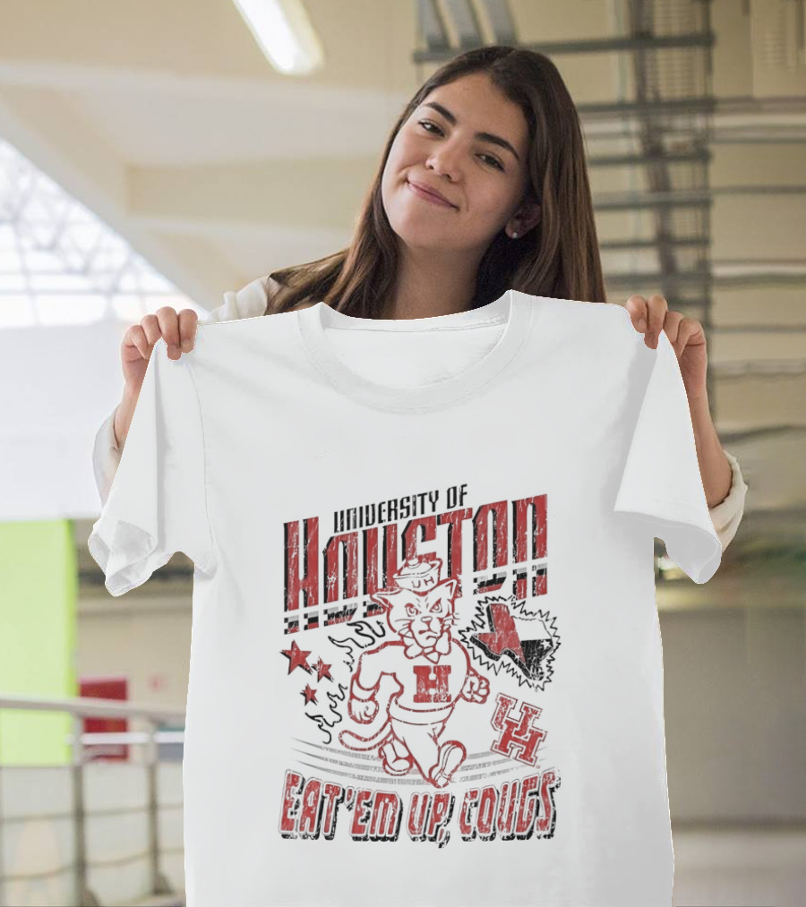 University Of Houston Eat 'Em Up Cougs Runnin' Houston Cougar Texas Stars And Paw T-Shirt
