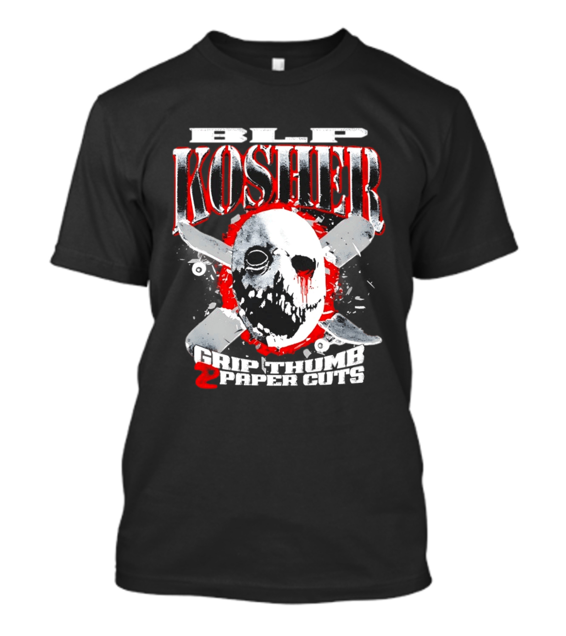 RIP Kosher Grip Thumb Paper Cuts Horror Mask Cross Knives T-Shirt