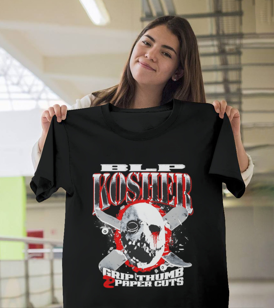 RIP Kosher Grip Thumb Paper Cuts Horror Mask Cross Knives T-Shirt
