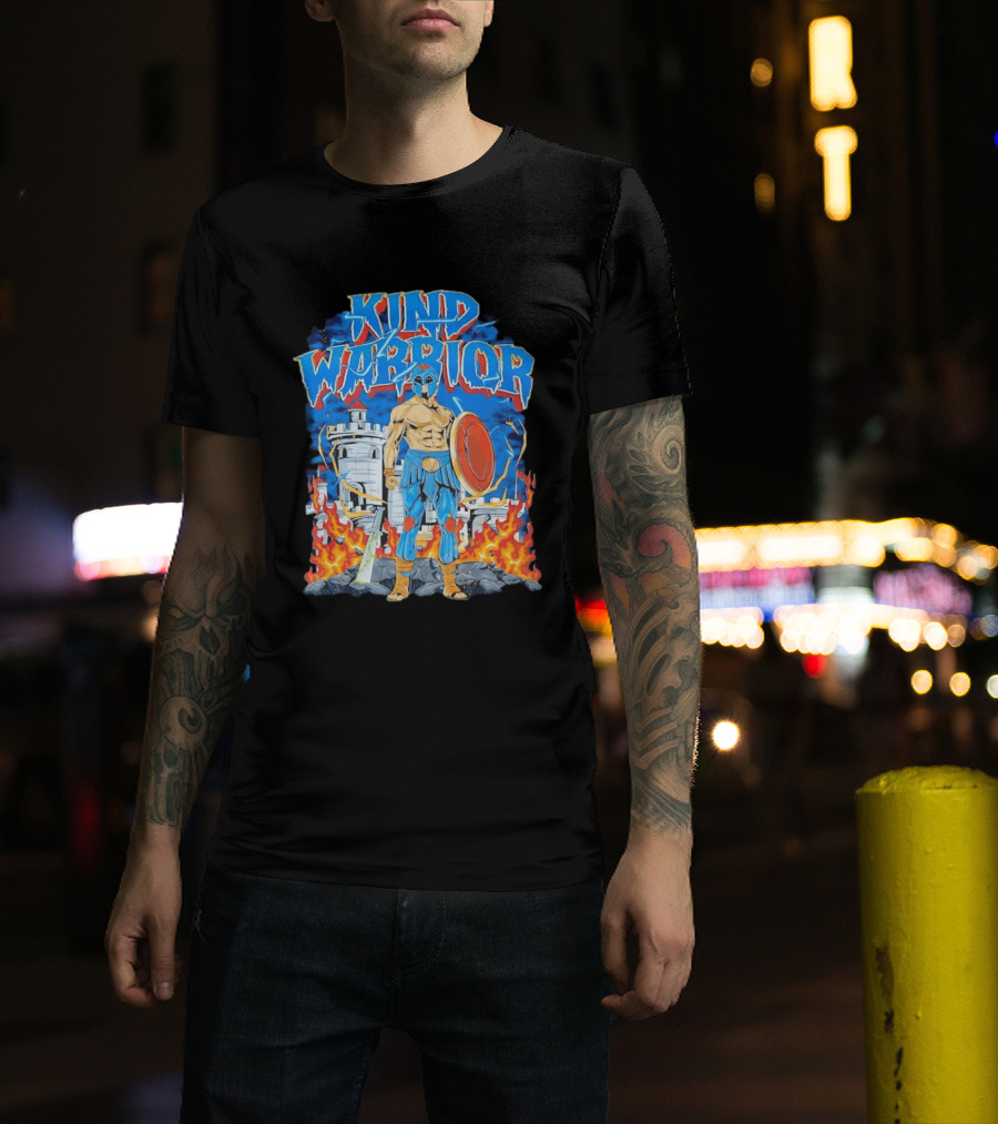 Kind Warrior Castle Flames Comic Hero T-Shirt