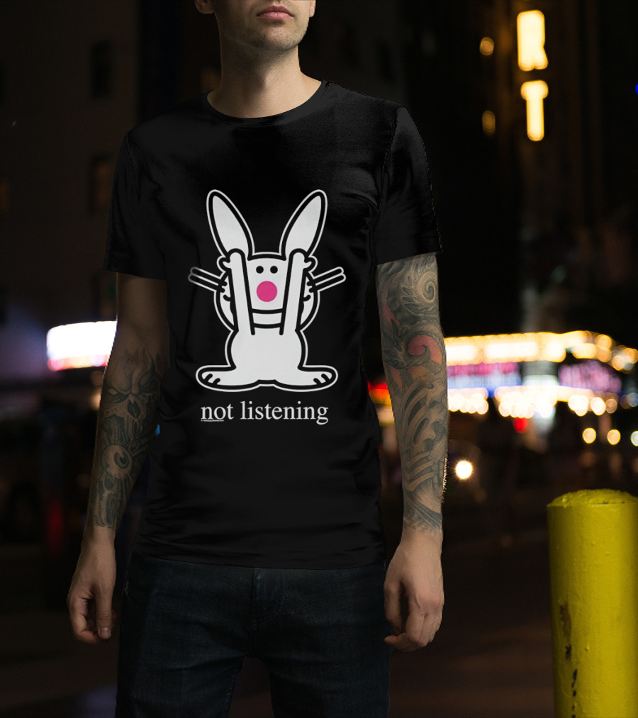 Bunny Not Listening Playful Ears Up Cartoon T-Shirt