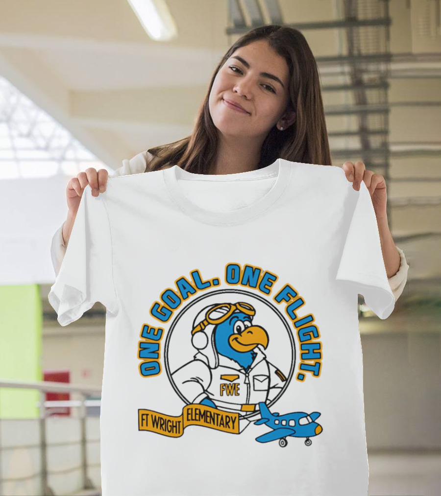Ft Wright Elementary Falcons One Goal One Flight Pilot Bird With Plane T-Shirt