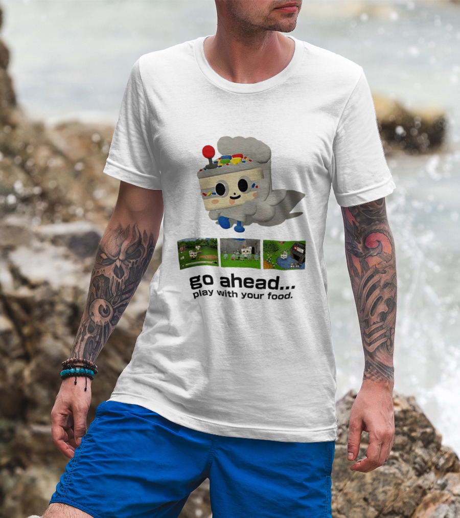 Go Ahead Play With Your Food Fun Cake Character Adventure Scenes T-Shirt