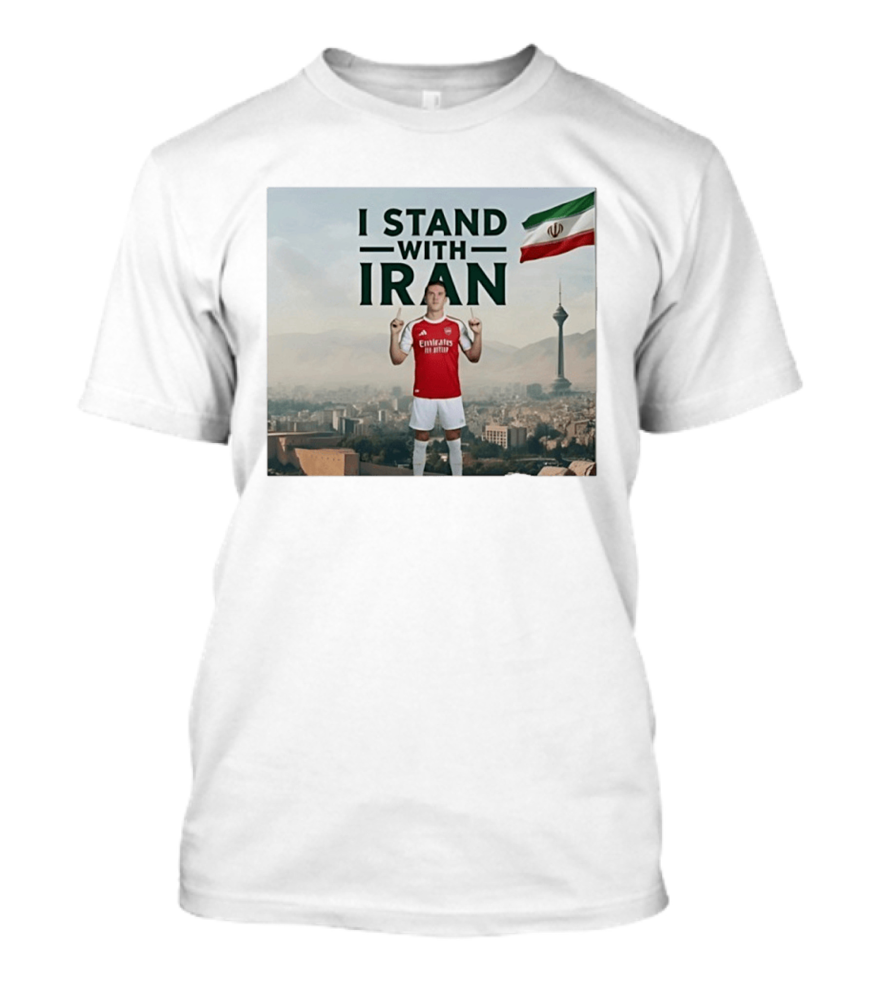 I Stand With Iran Soccer Supporter With Flag And Cityscape T-Shirt