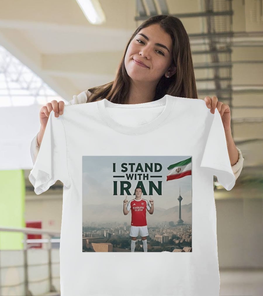 I Stand With Iran Soccer Supporter With Flag And Cityscape T-Shirt