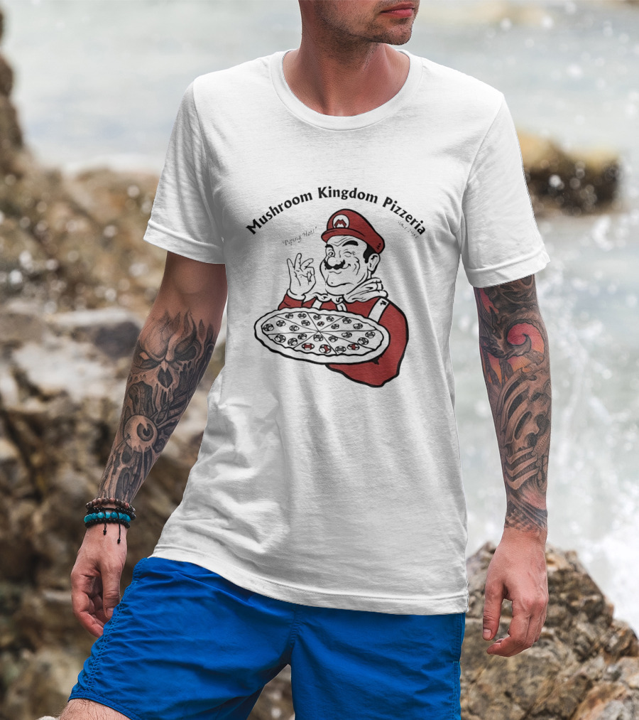 Mushroom Kingdom Pizzeria Funny Pizza Chef Winking Gesture Gaming Fan T-Shirt