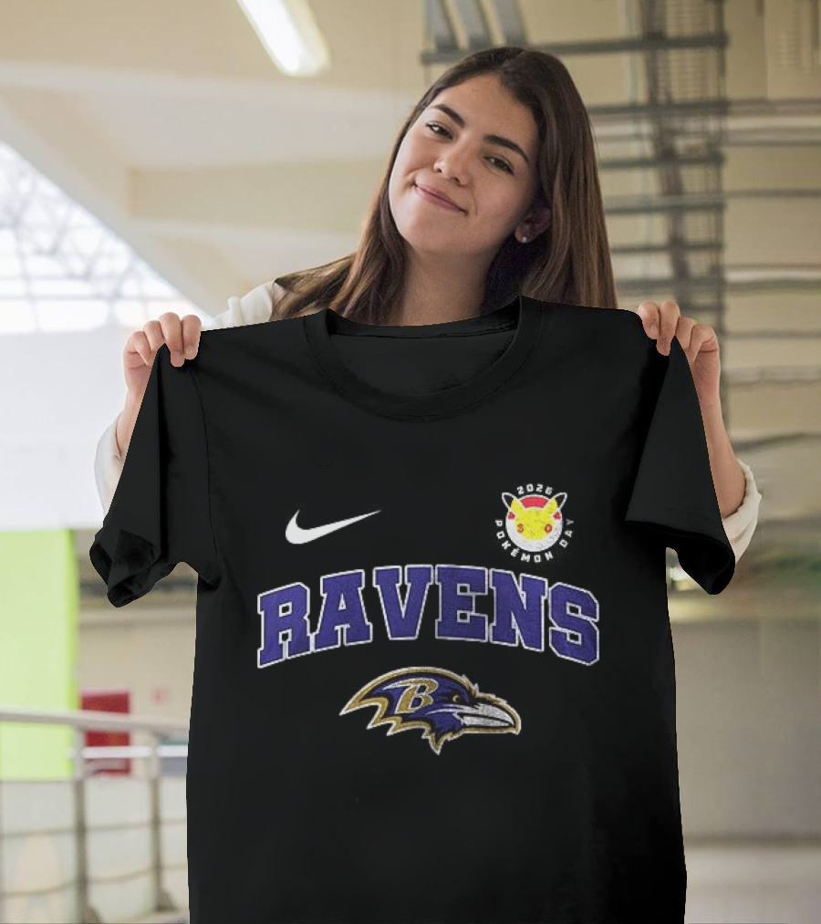 Nike Baltimore Ravens Pikachu 30th Anniversary Collaboration T-Shirt