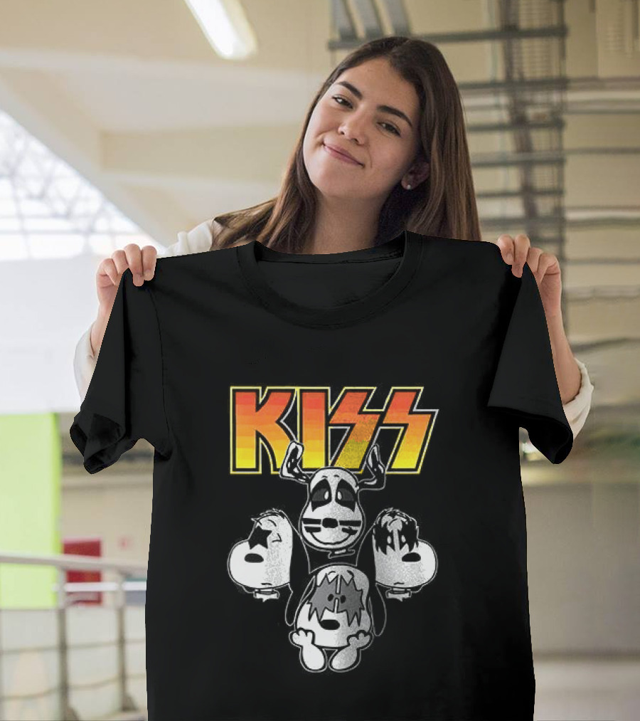 Kiss X Peanuts Snoopy Shout It Out Loud Collaboration Featuring Iconic Characters T-Shirt