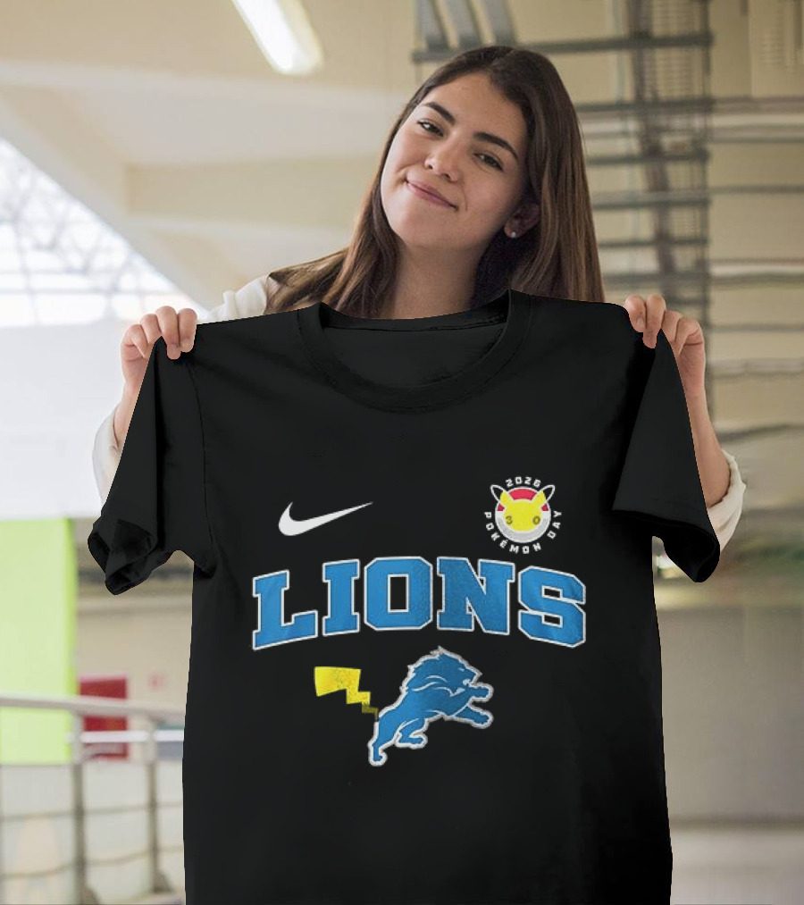 Nike Detroit Lions Pikachu Pokemon Day 2023 Anniversary T-Shirt