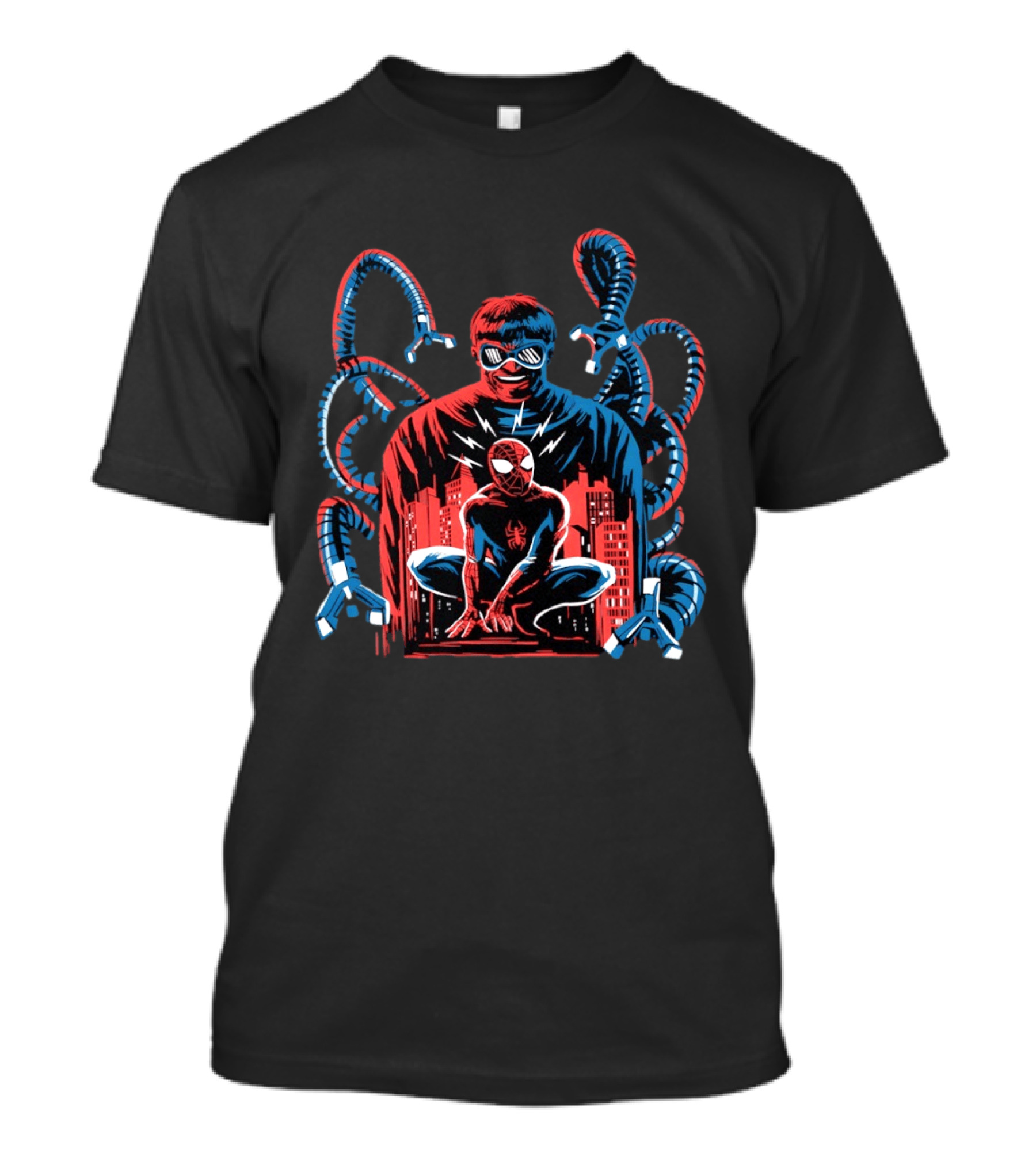 The Shadow Of The Octopus Spider Man And Doctor Octopus Cityscape Showdown T-Shirt