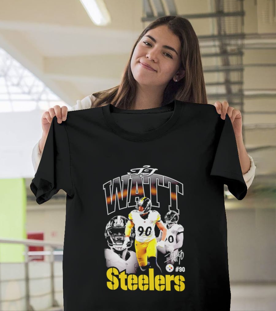 T.J. Watt Steelers #90 Triple Image With Signature T-Shirt