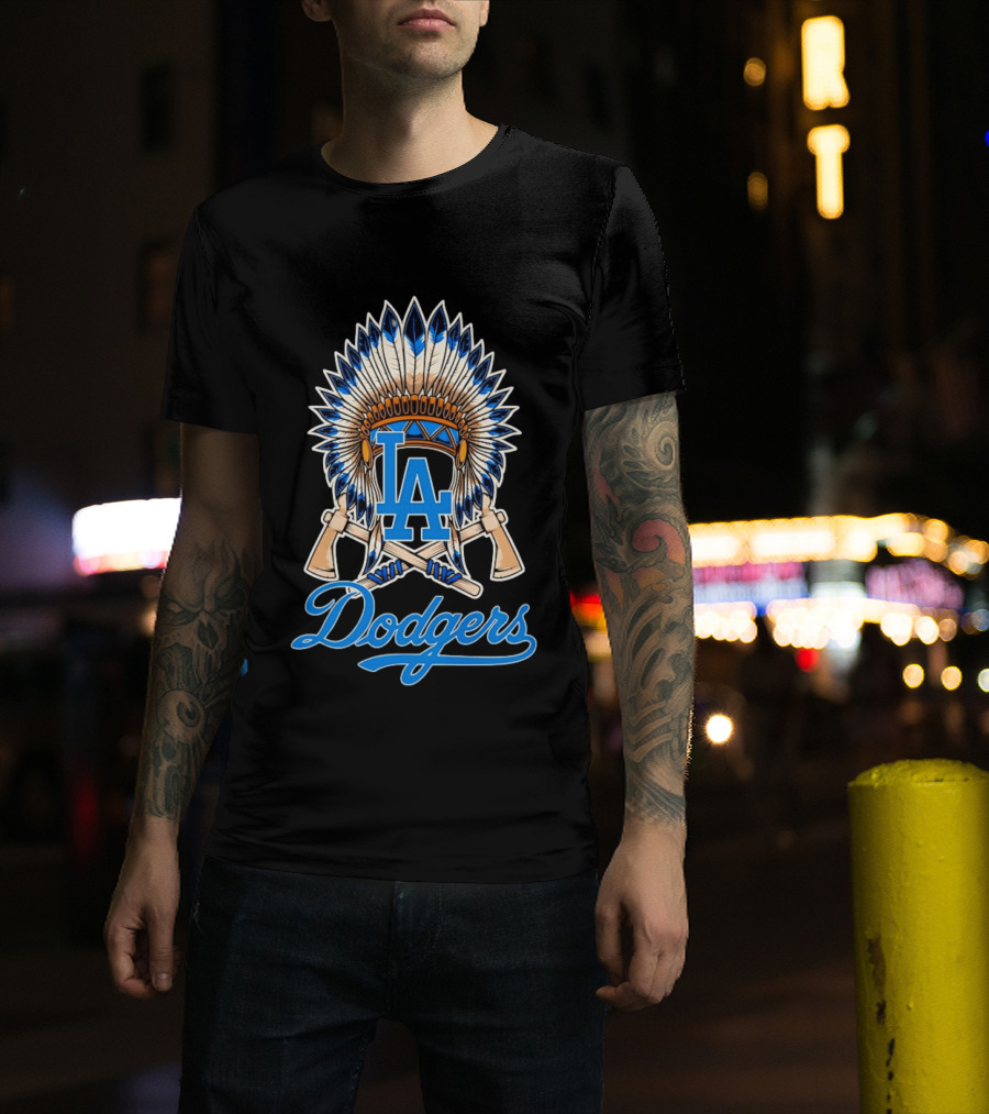 Los Angeles Dodgers Native American Headdress LA T-Shirt