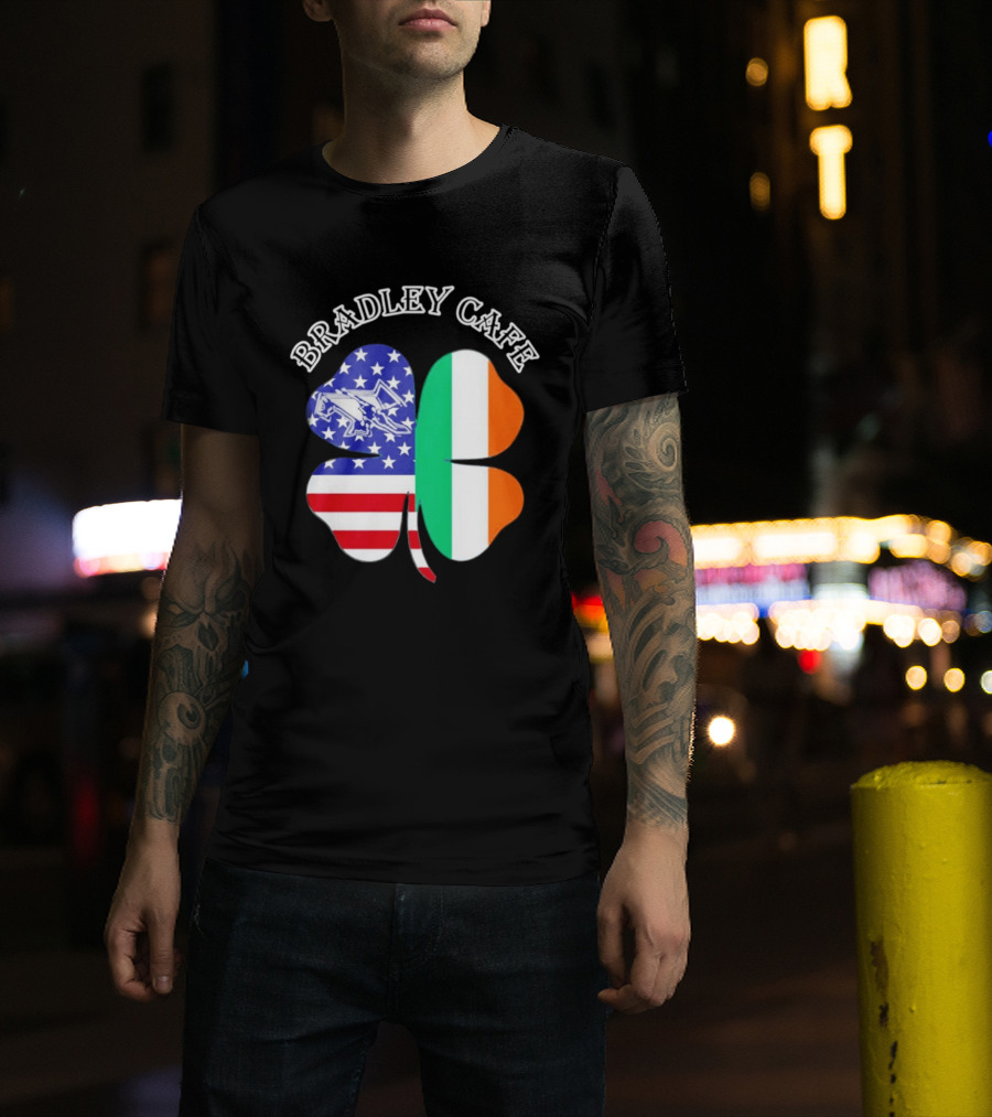 Bradley Cafe Providence RI Est 1937 Four Leaf Clover American Irish Flag T-Shirt