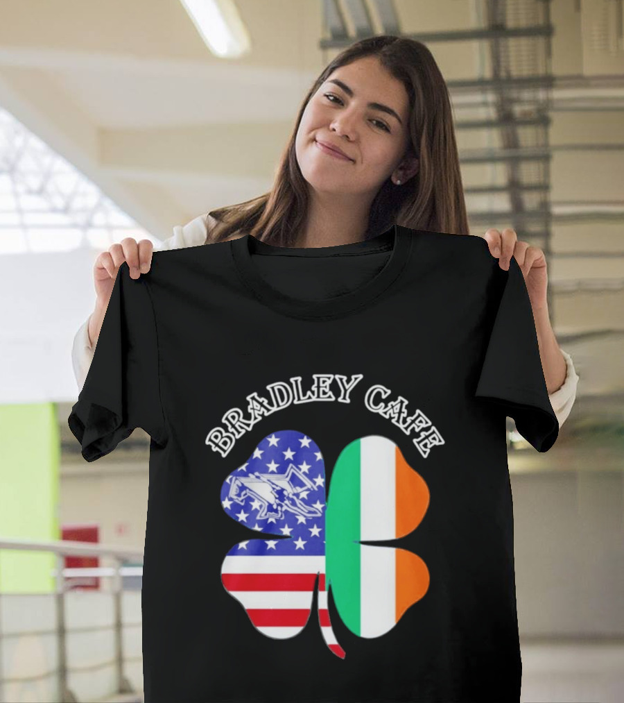 Bradley Cafe Providence RI Est 1937 Four Leaf Clover American Irish Flag T-Shirt