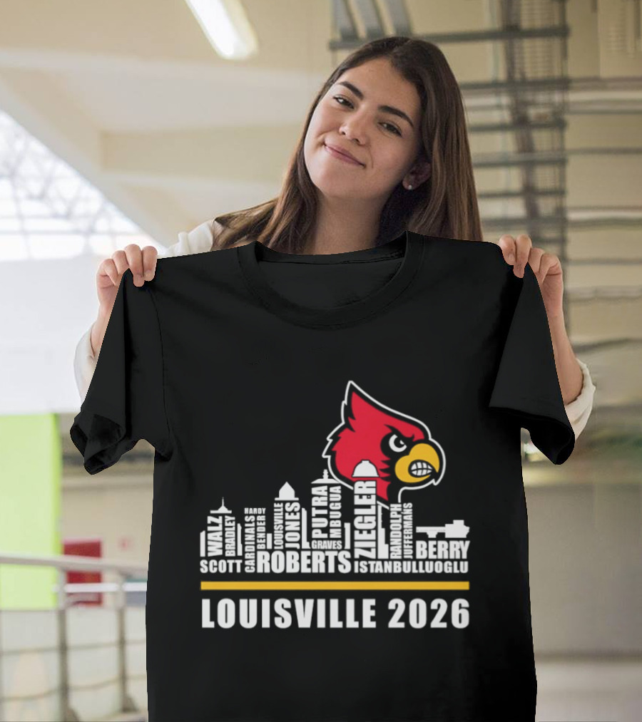Louisville 2026 Cardinals Skyline Scott Roberts Berry Stephenson T-Shirt